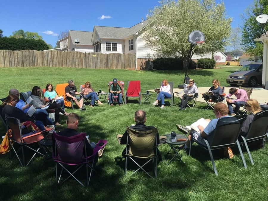 Homeschoolers gather for Community Day outside.